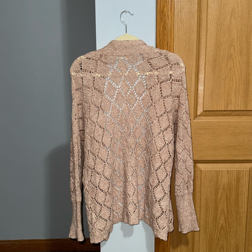 Maurices Light Pink Pointelle Open Front Sweater Cardigan Women’s Size Large - Picture 2 of 3